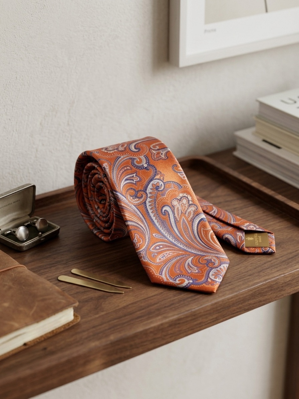 Countess Mara Men's Silk Tie Orange Paisley Pattern Excellent Condition - Picture 2 of 8
